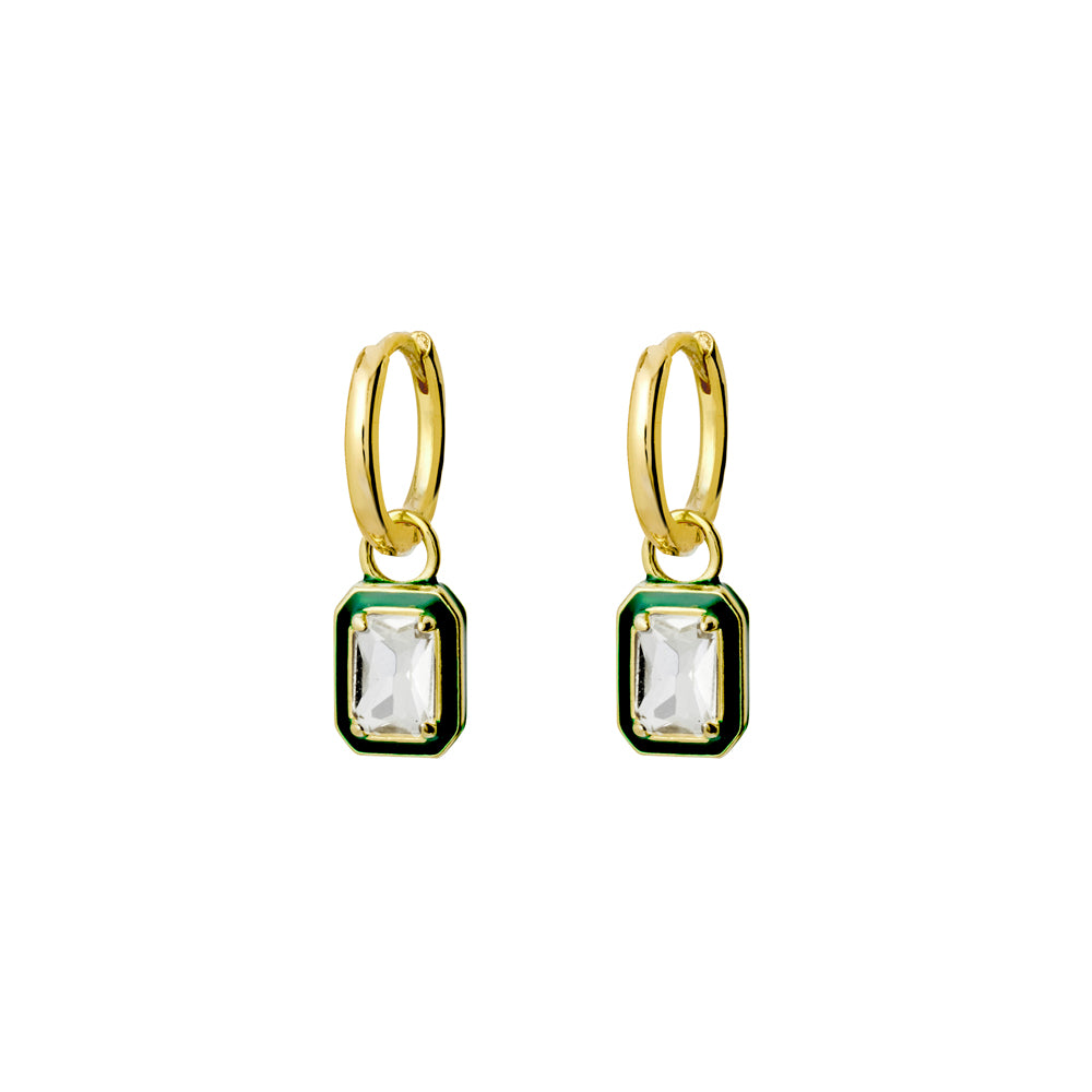 Sterling Silver Gold Plated Huggie Earrings With CZ Stone
