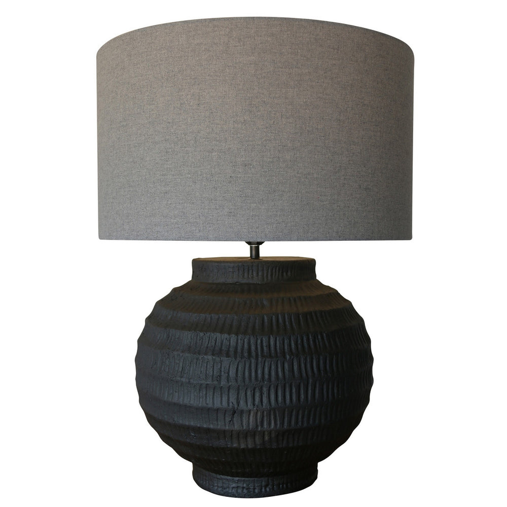 Black Terracotta Lamp Grey Linen Shade