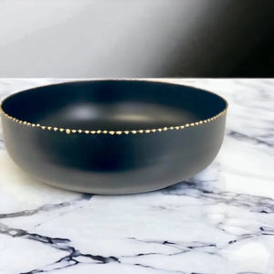 Matt Black Bowl With Gold Studs 31x10cm
