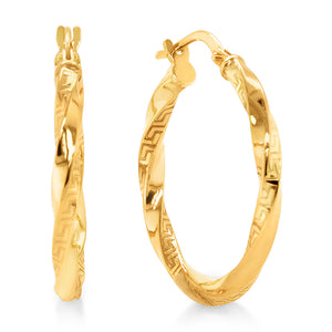 
            
                Load image into Gallery viewer, 9ct Yellow Gold  Sterling Hoops With Greek Pattern E1614
            
        