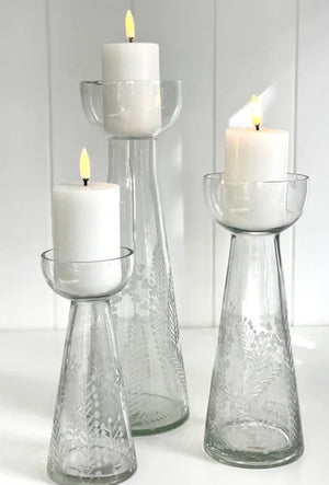 Large 30cm Etched Glass Candle Holder (415)