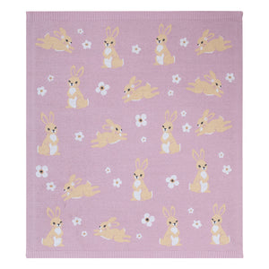 100% Cotton Whimsical Lilac Bunny Baby Blanket