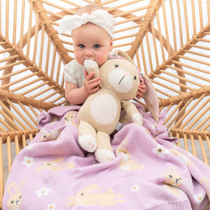 100% Cotton Whimsical Lilac Bunny Baby Blanket