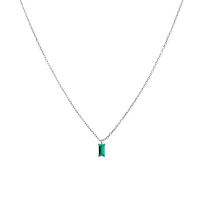 Sterling Silver Necklace Baguette Set Emerald CZ