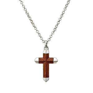 Blaze Steel Wood Cross Necklace