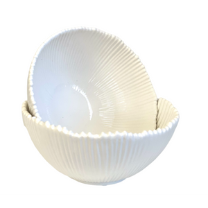 White Ribbed Ceramic Bowl Small 18x9cm