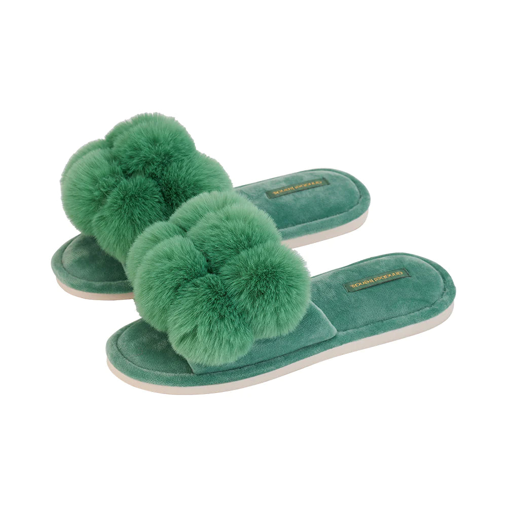 Cosy Luxe Slippers Pom Pom Spearmint M/L
