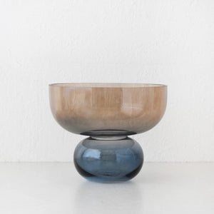 asta glass footed bowl tan/navy