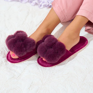Cosy Luxe Slippers Pom Pom Mulberry S/M