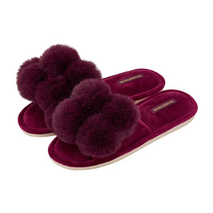 Cosy Luxe Slippers Pom Pom Mulberry M/L