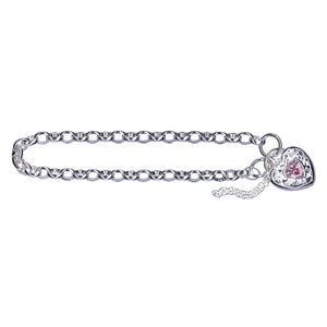 Sterling Silver Belcher Pink CZ Padlock Bracelet