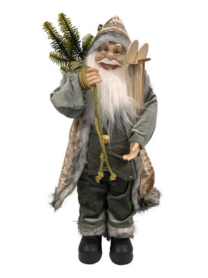 60cm Champagne Velvet Coat Santa With Skis