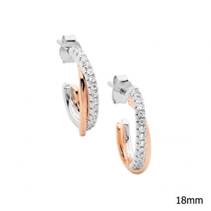Ellani Silver RG Cross Over Hoops E624r