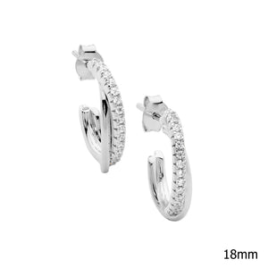 Ellani Silver CZ Cross Over Hoops  E624S