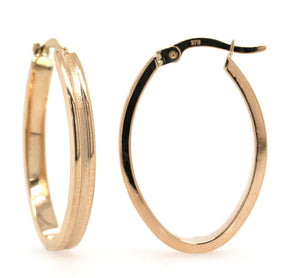 9k Yellow Gold Elongated Textured Hoops