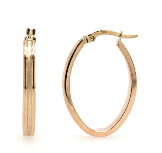 9k Yellow Gold Elongated Textured Hoops