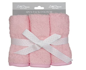
            
                Load image into Gallery viewer, 6 Pack Pink Facewasher Terry Toweling
            
        