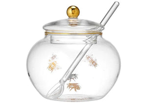 Elegant Bee Glass Sugar Bowl With Spoon