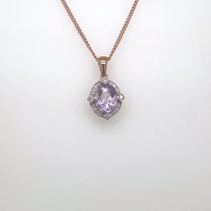 9ct Rose Gold Diamond .14Ct L1-2 Pink Amethyst Pendant