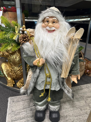 60cm Champagne Velvet Coat Santa With Skis
