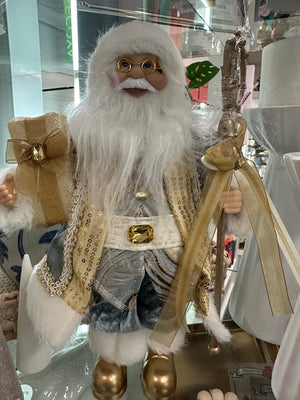 30cm Standing Santa Blue Gold