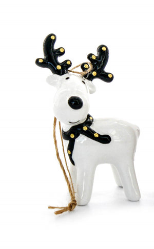 Ceramic Reindeer Black Scarf  KC847
