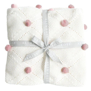 Pom Pom Baby Blanket Ivory Pink