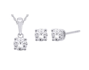 10CT WG 1.00CT Lab Grown Diamond Earring & Pendant Set