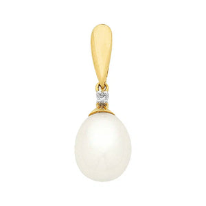 9ct Gold Diamond & Fresh Water Pearl Pendant M2828