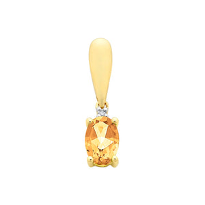 M3195 9ct Yellow Gold Diamond & Citrine Pendant