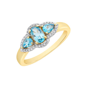 9ct YG Blue Topaz & Diamond Ring M3227