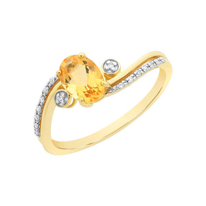 9ct Gold Citrine & Diamond Ring M3229