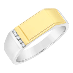 9ct Gold & Sterling Silver Diamond Gents Ring