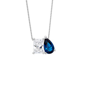 Ellani Sterling Silver Blue CZ Pendant