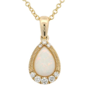 9CT Yellow Gold Pear African Opal & Diamond Pendant 0.07TDW