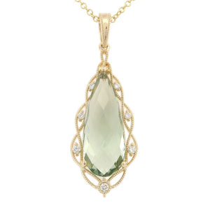 Pear Green Amethyst & Dia Pendant 0.07ct TW 9CTYG