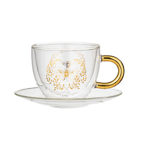 Elegant Bee Double Walled Glass Cup & Saucer