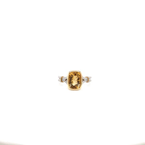 9CT Yellow & White Gold Citrine & Diamond Ring .29ct TDW