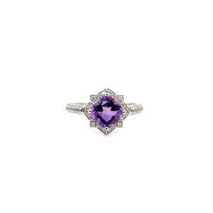 9K White Gold Diamond & Amethyst Ring 0.28ct GHI1-2C