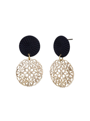 Tiger Tree Black Filigree Disc Earrings EKJ6919