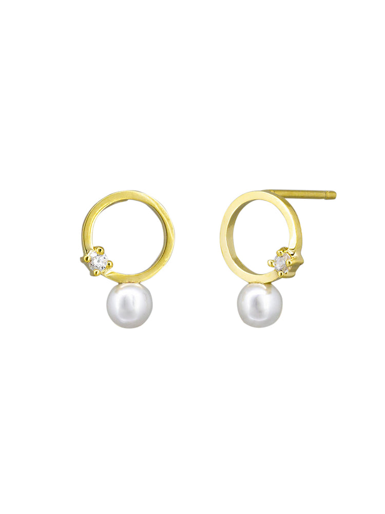 Tiger Tree Gold Plated Hoop Pearl and Crystal Earrings EKJ6973