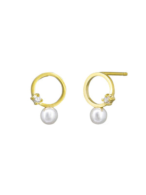 Tiger Tree Gold Plated Hoop Pearl and Crystal Earrings EKJ6973