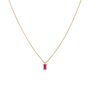 
            
                Load image into Gallery viewer, Sterling Silver Fine Necklace With Petite Baguette Ruby Pink CZ Pendant
            
        