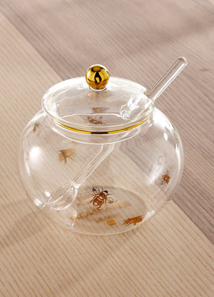 Elegant Bee Glass Sugar Bowl With Spoon