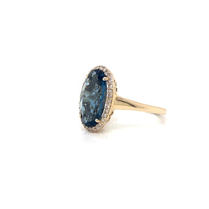9CT Yellow Gold London Blue Topaz Diamond Ring