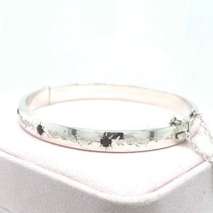 Sterling Silver 3 Garnet Engraved Bangle