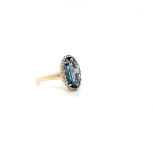 9CT Yellow Gold London Blue Topaz Diamond Ring