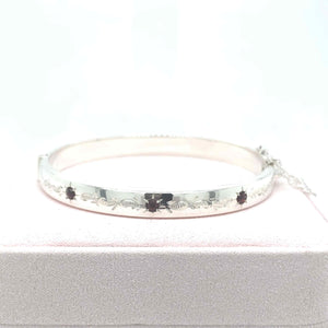 Sterling Silver 3 Garnet Engraved Bangle