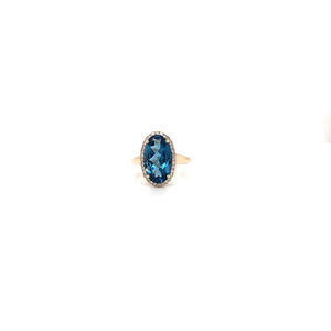 9CT Yellow Gold London Blue Topaz Diamond Ring