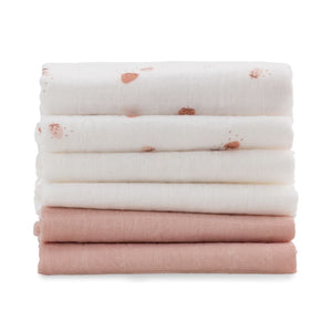 Bamboo Muslin Washers 6Pk - Dusty Rose